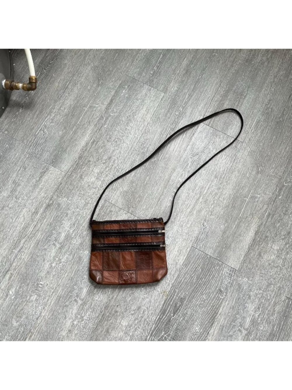 Two Tone Brown “Argentina” Patchwork / Plaid Shoulder / Crossbody Bag / Purse